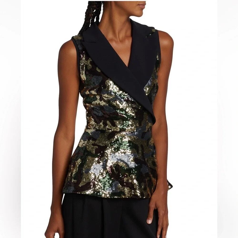 Chiara Boni Camo Sequin Top